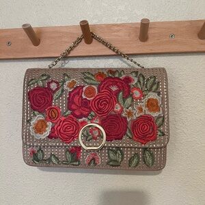Embroidered Floral Chain Shoulder Bag with matching wallet clutch